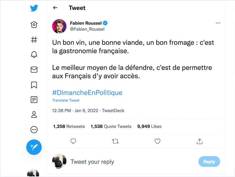 Tweet de Fabien Roussel du 9 janvier 2022